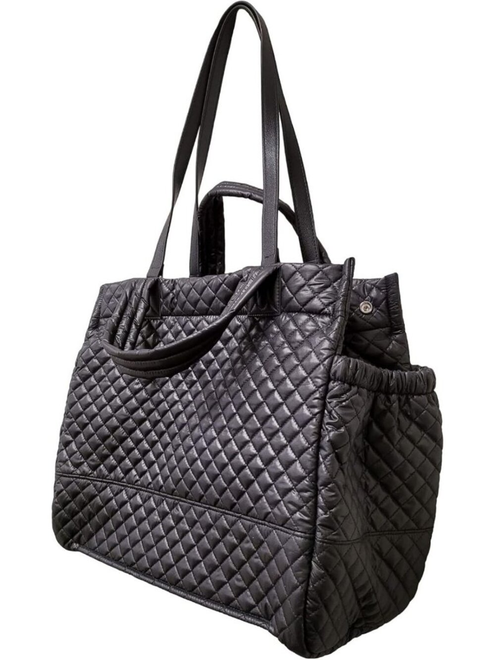 Lightweight Black Quilted Gym Tote Bag with Pouch & Crossbody Strap